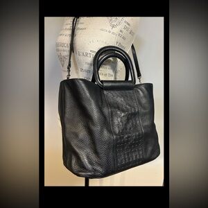 Halston Luxury Designer Leather Bag Tote Large Crossbody Black